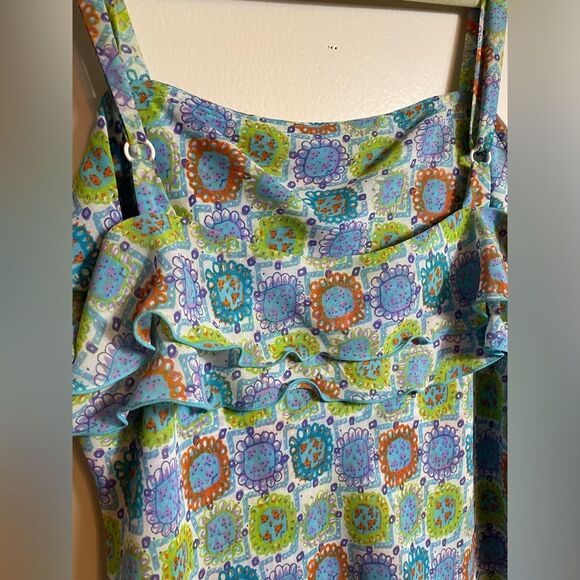 Y2K Bright color Adjustable Spaghetti Straps Ruffled Layered Lightweight Top Sz6 - Picture 7 of 8